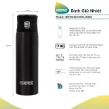 Bình Giữ Nhiệt Carez IBC416SK420N - Đen - 420ml, Inox 316, Không chứa BPA - Giữ nóng đến 7 tiếng, giữ lạnh đến 18 tiếng - Hàng chính hãng