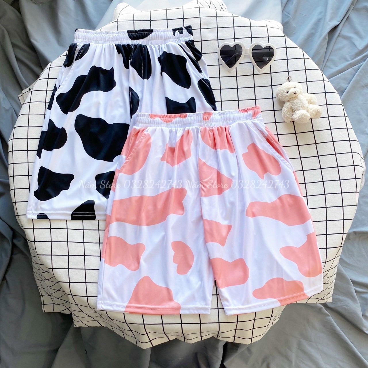 Quần đùi bò sữa - Quần short hoạt hình nam nữ ống rộng unisex