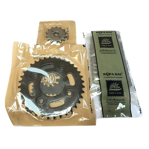 Nhông xích 14T/36T 428DX-106L độp dập mạ sơn đen KAFADAI THAILAND cho xe gắn máy Wave RS KL581