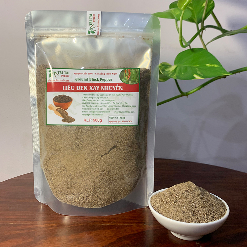 Tiêu đen xay nhuyễn nguyên chất - cay nồng thơm ngon - túi zipper 500g - tiêu sạch trí tài