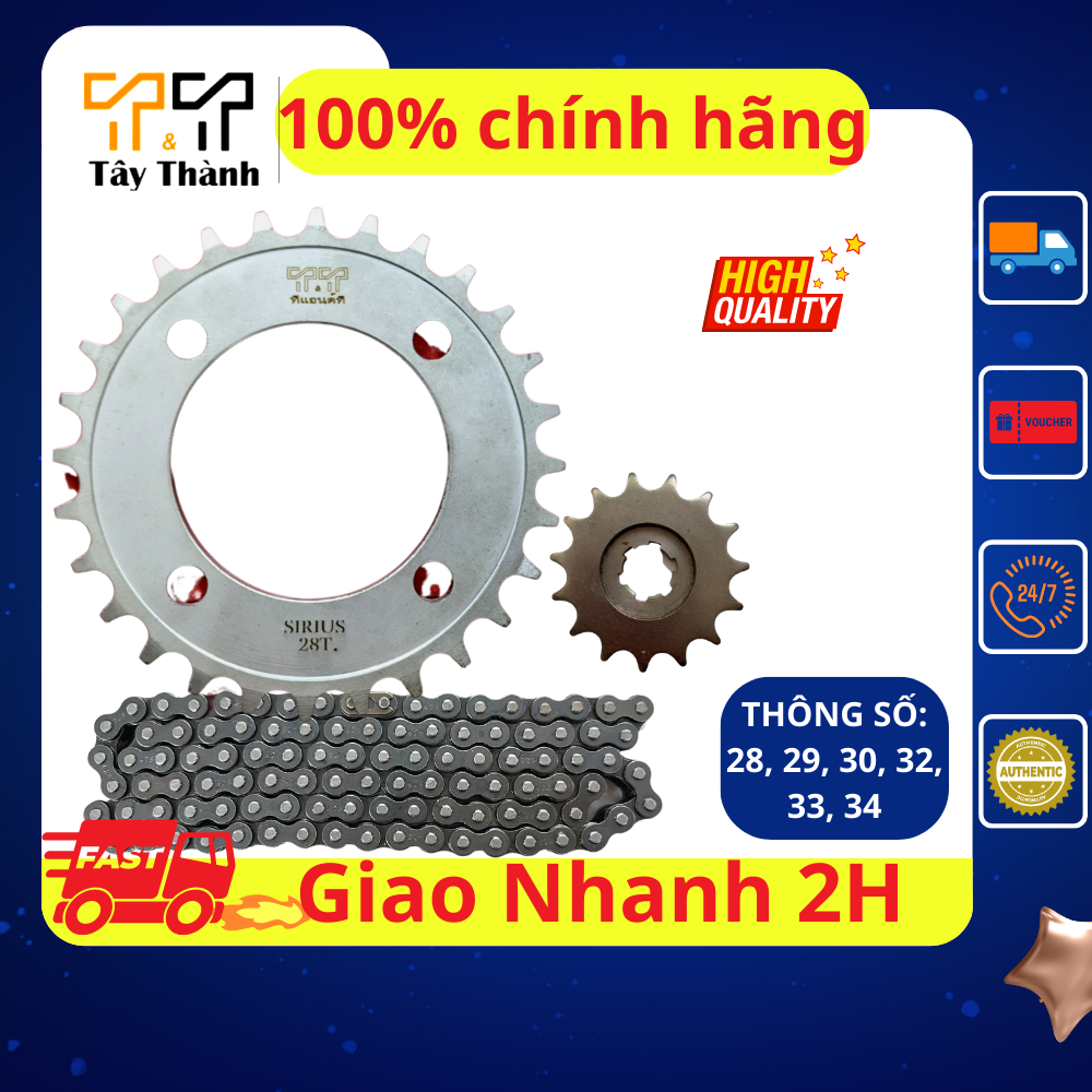 Nhông sên dĩa sirius độ, bộ đĩa bạc nhông sên vàng cực đẹp làm từ thép C45, Bảo hành 06 tháng, Shop Tây Thành chuyên nhông sên dĩa