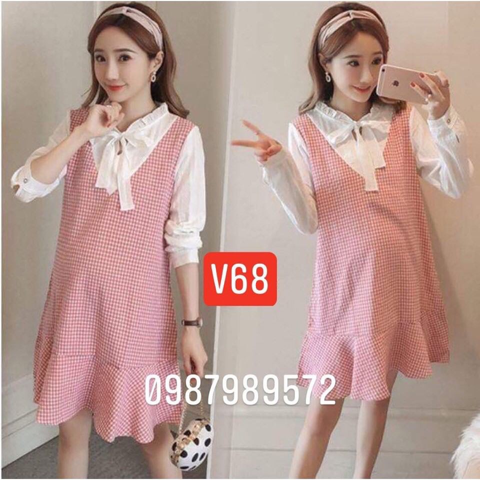 Váy bầu thiết kế sang chảnh-đầm bầu giả yếm V68