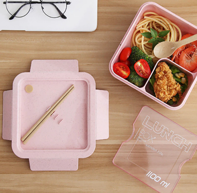 HỘP CƠM LÚA MẠCH 2 NGĂN CÓ MUỖNG ĐŨA 1100 ML  [Cà men Hộp cơm văn phòng hôp cơm ăn trưa hôp cơm lúa mạch hộp cơm 3 ngăn hộp đựng cơm hop com]