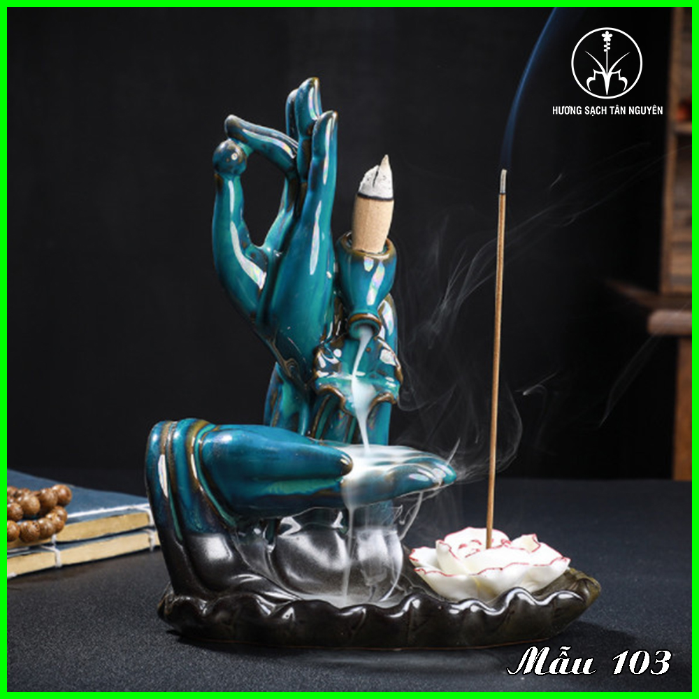 Thác khói bàn tay phật cao 18cm - Thác xông trầm cao cấp tay phật hoa sen