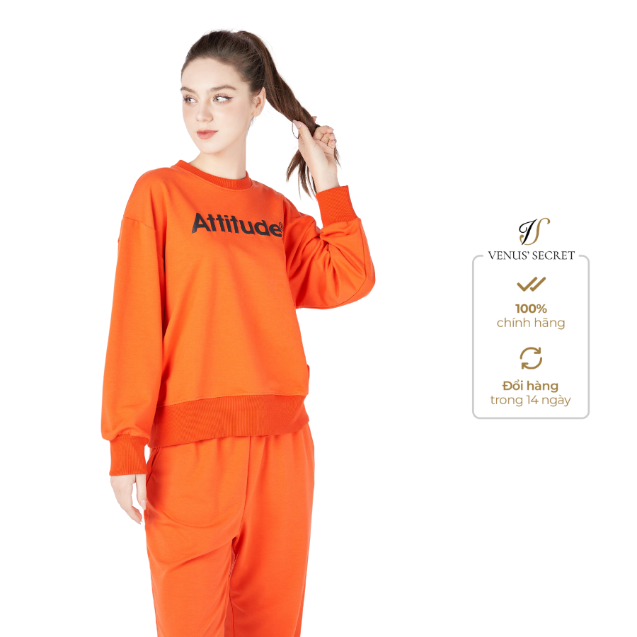 Set nỉ quần dài in nổi Attitude màu cam