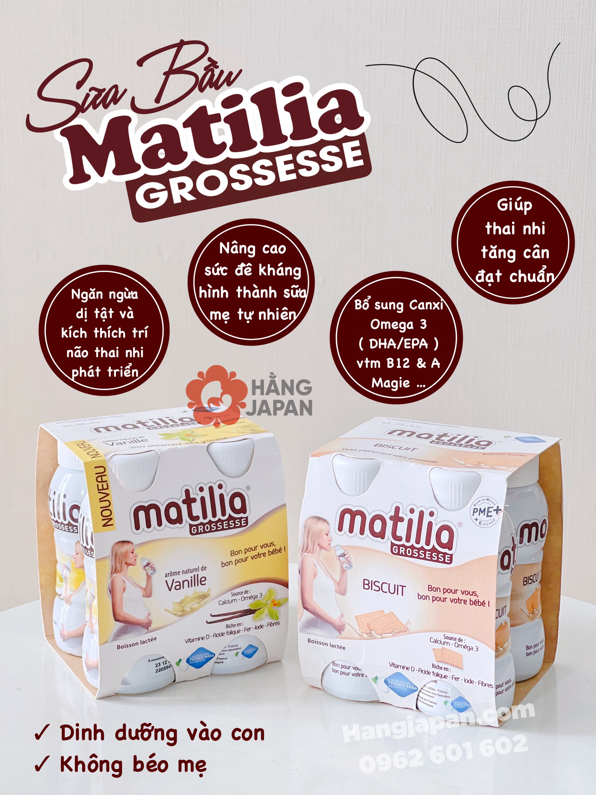 Sữa bầu Matilia đủ vị Vani, Socola , bánh quy Chai 200ml Lốc 4 chai - Hàng