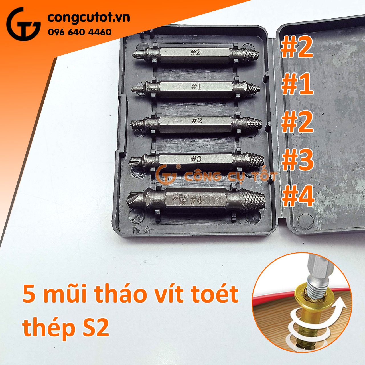Bộ 5 mũi khoan tháo ốc vít, bu lông bị gãy toét đầu cao cấp thép S2