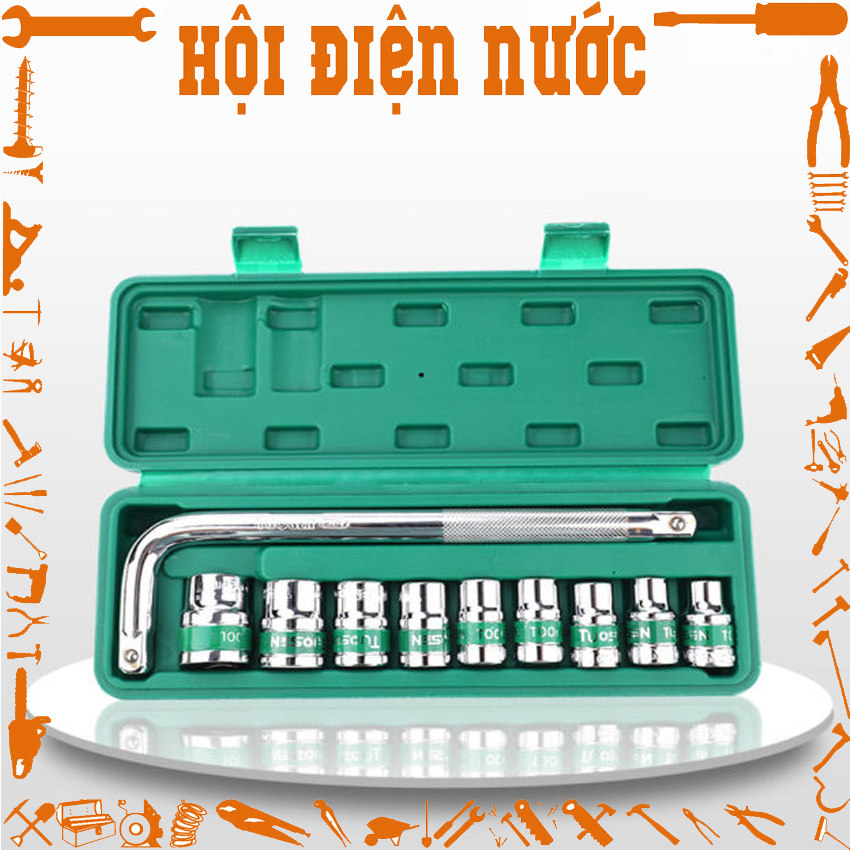 Bộ tuýp 10 chi tiết 1/2, cần siết tự động, cần trượt kéo, cần lắc léo tuosen
