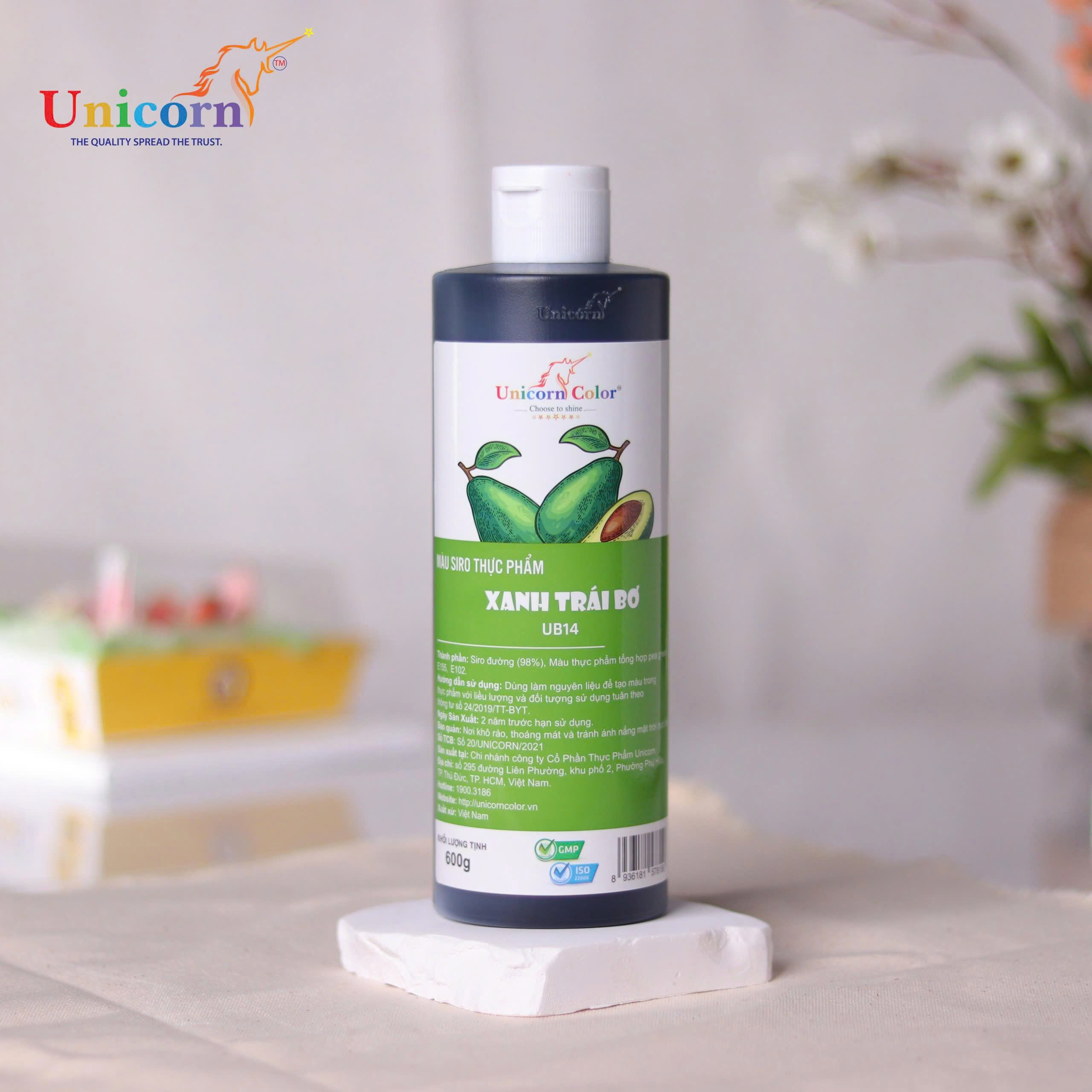 [Chai 600g] Màu Siro Thực Phẩm Unicorn - Xanh Trái Bơ