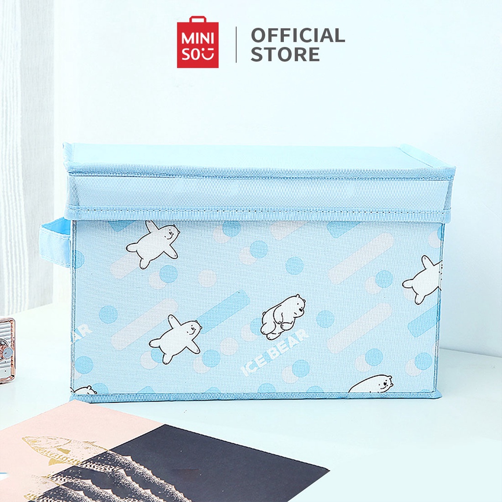 Thùng đựng đồ kèm nắp đậy size nhỏ (Grizzly) We Bare Bears Miniso dễ thương tiện lợi