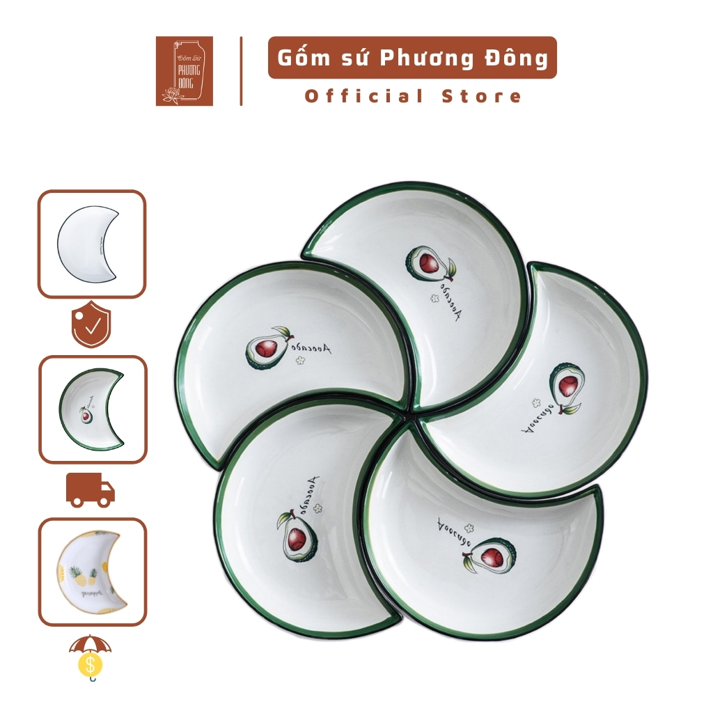Set đĩa mặt trăng gốm sứ cao cấp Phương Đông mã PDS008 họa tiết sắc nét men sáng mịn hàng sẵn giá rẻ
