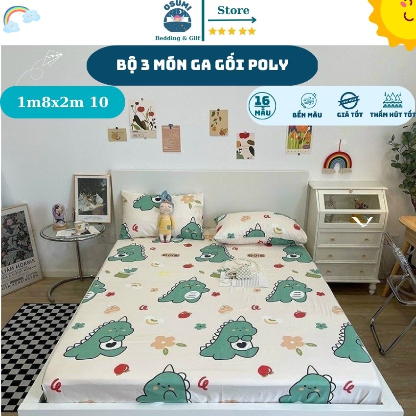 Bộ ga giường, sét 3 món ga gối cotton poly kích thước m8 mẫu mới
