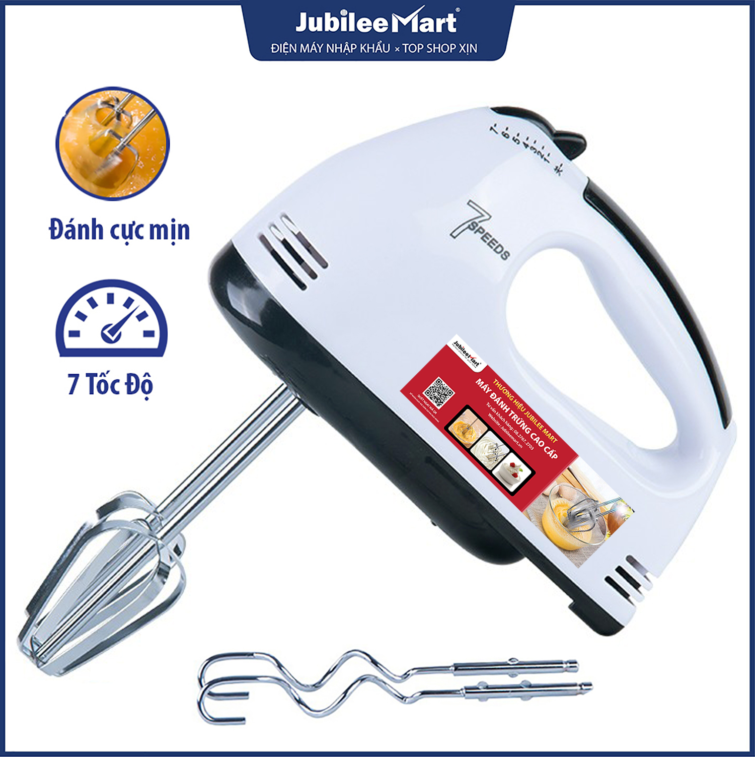 Máy đánh trứng cầm tay mini 7 tốc độ, máy đánh trứng cầm tay làm bánh, trộn nguyên liệu, máy đánh bột | Điều chỉnh tốc độ