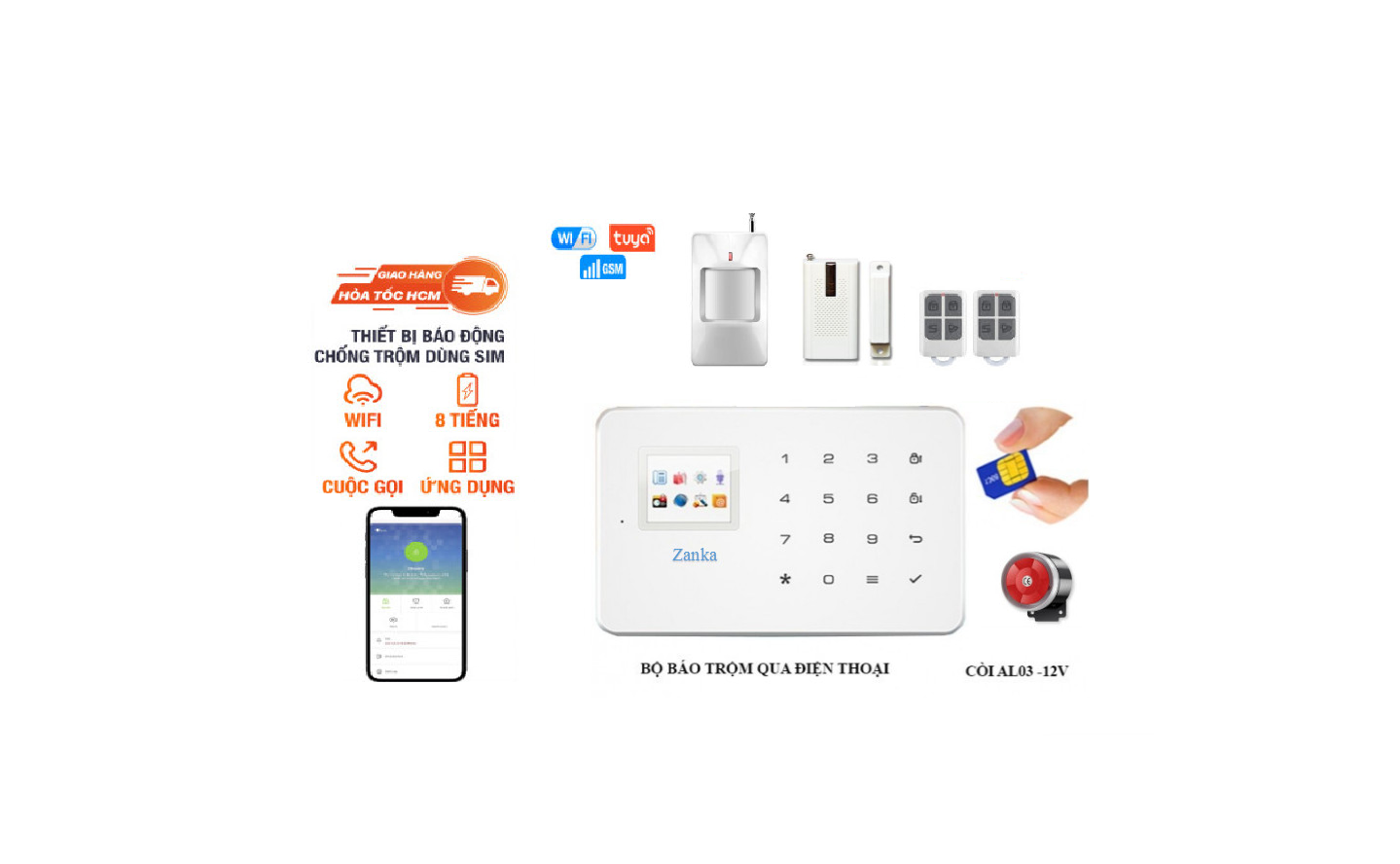 Báo động chống trộm gọi điện báo qua điện thoại GSM dùng sim và wifi - Bảo hành 12 tháng