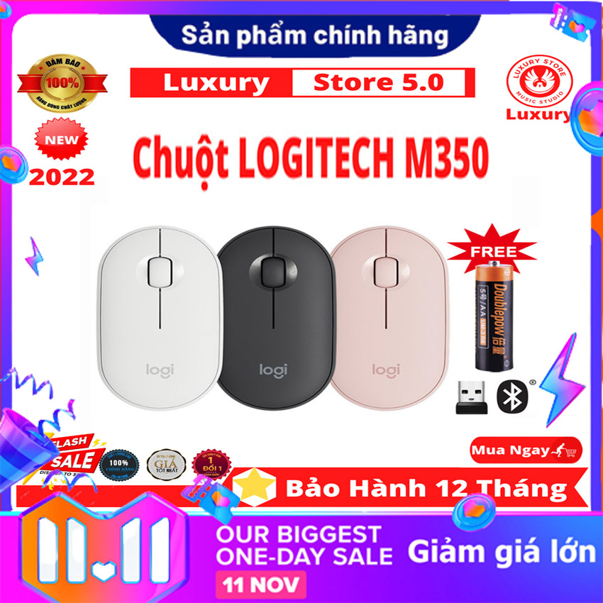 Chuột không dây logitech pebble m350 - kết nối bluetooth hoặc đầu thu 2.4 ghz, huột không dây logitech pebble m350 - kết nối bluetooth | chính hãng | bảo hành 12th