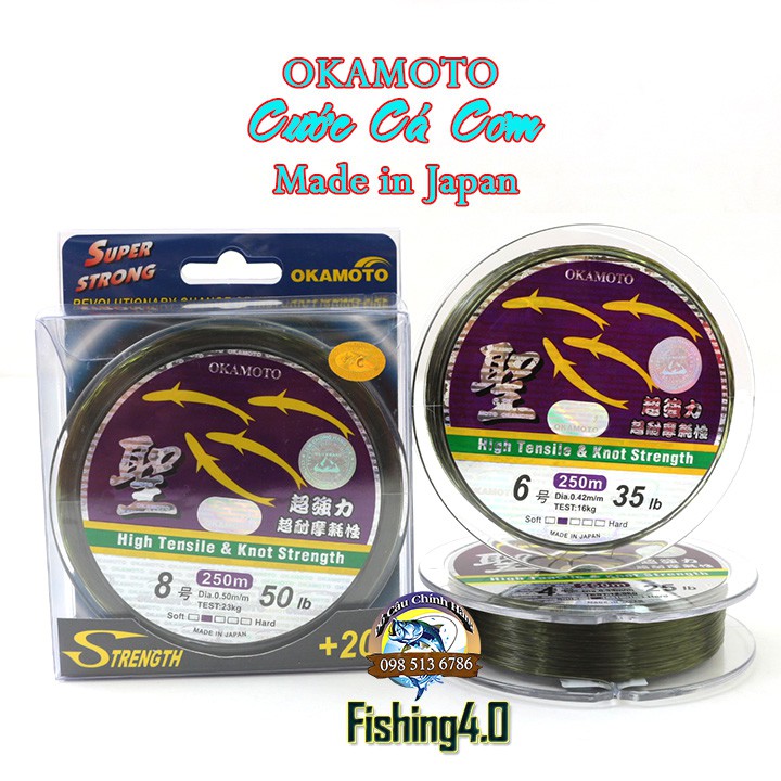 Cước câu cá okamoto 4 con cá 250m đủ size - cam kết bảo hành đổi trả trong 2 tuần đầu