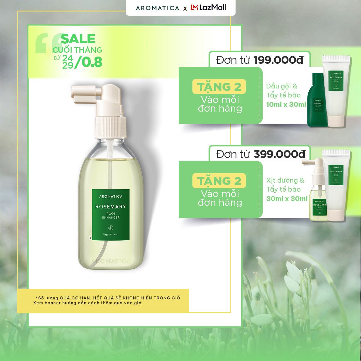 Nước dưỡng tóc giảm gàu nấm AROMATICA Rosemary Root Enhancer chiết xuất hương thảo 100ml