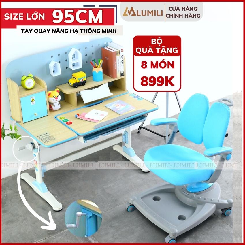 bàn học chống gù cao cấp S9 cho bé, bàn học sinh thông minh mẫu mới nhất kích thước lớn, điều chỉnh độ cao, ghế cấp