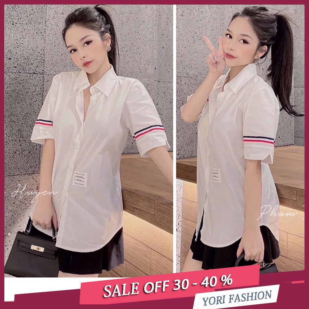 Áo sơ mi nữ cọc tay, áo sơ mi tay phối viền, áo sơ mi ngắn tay viền gc sm76