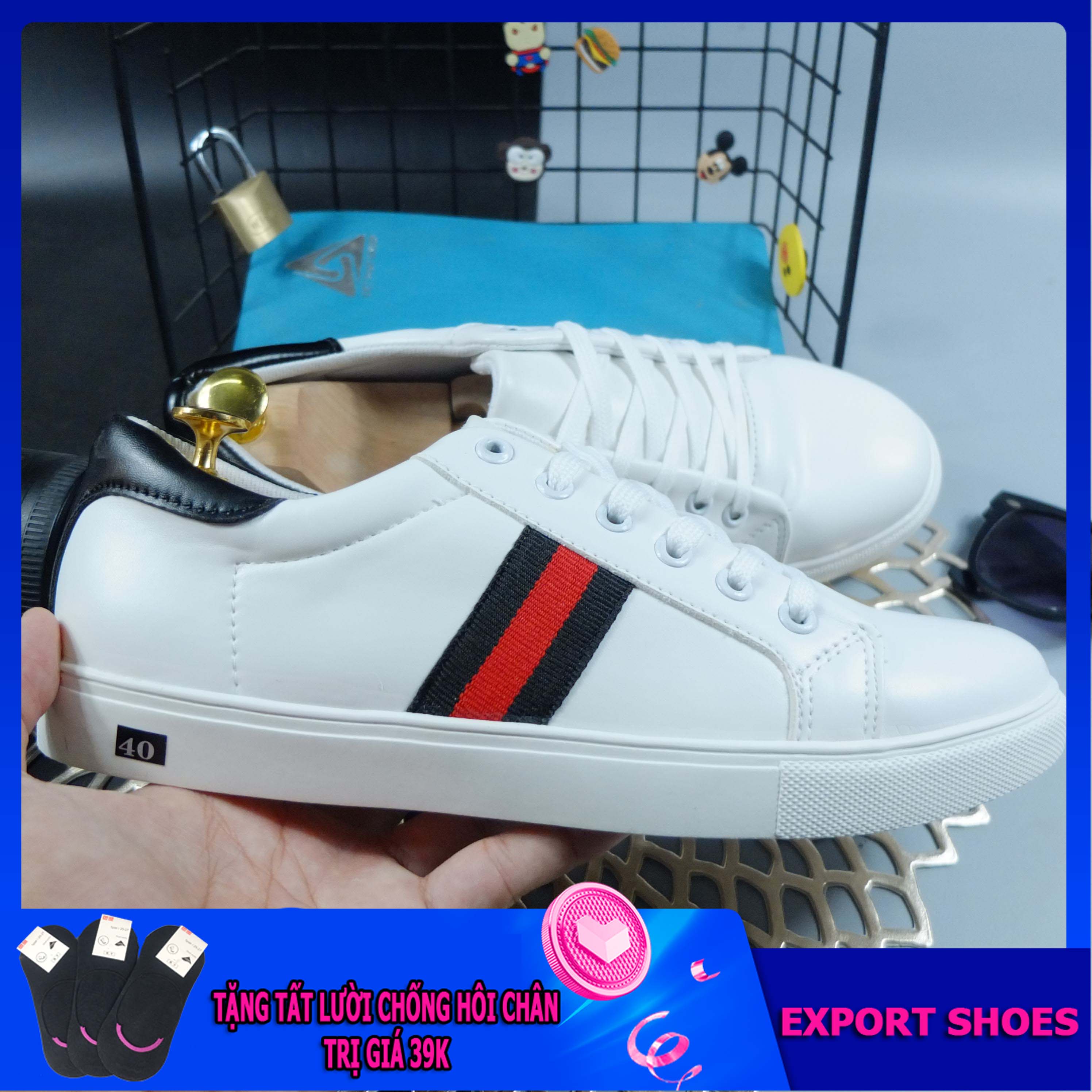 GIÀY NAM SNEAKER TRẮNG PHỐI SƯỜN 2 MÀU ĐẲNG CẤP, KIỂU DÁNG THỜI TRANG THÍCH HỢP ĐI HỌC, ĐI CHƠI, ĐI LÀM, EXPORT SHOES