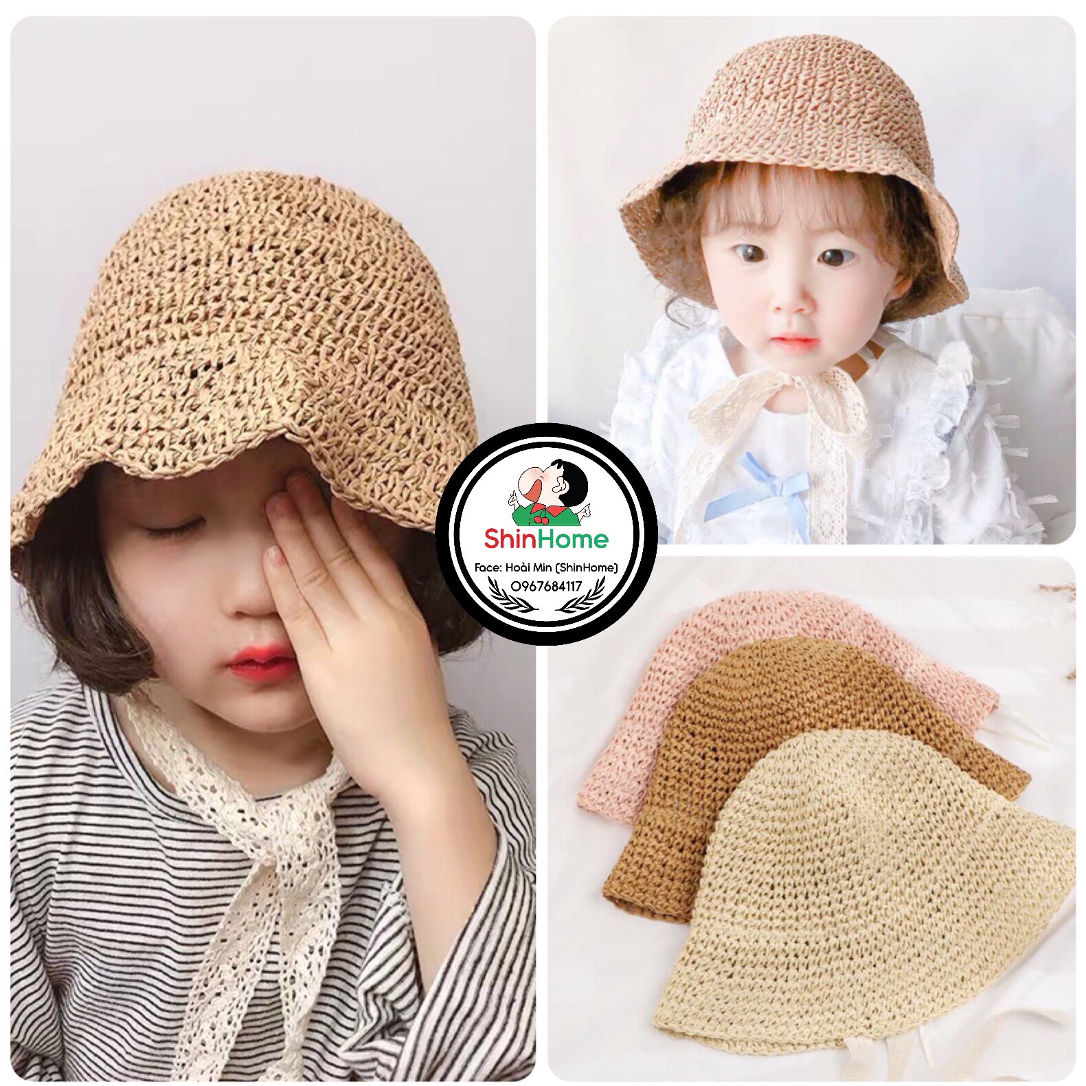 Mũ ajuma chất cói tự nhiên mềm cho bé yêu (có ảnh thật)