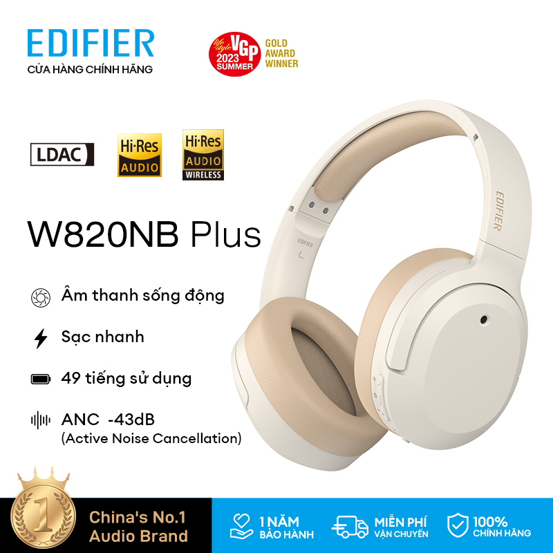Tai nghe Bluetooth 52 Edifier W820NB PLUS, Hi-Res Wireless Hỗ trợ âm thanh độ phân giải cao, màng loa 40 mm cùng công nghệ chống ồn chủ động