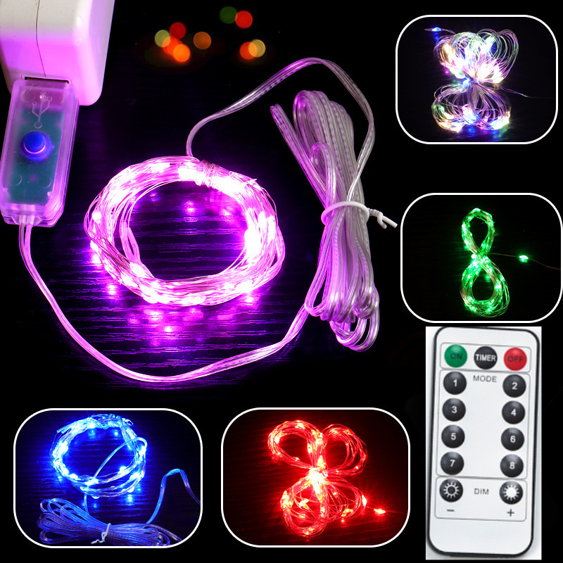 Dây đèn led đom đóm Fairy Light dùng đầu cắm USB loại 5m 10m có 8 chế độ nhấp nháy
