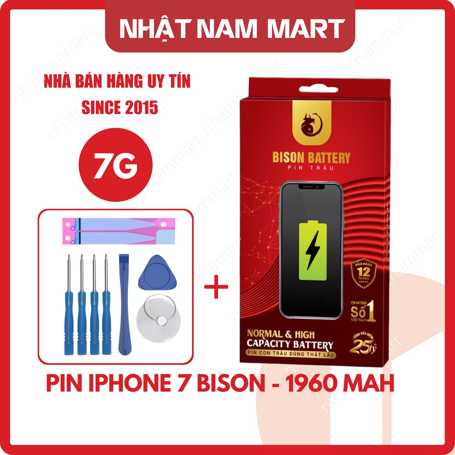 Pin Bison 7G dung lượng chuẩn 1960mah, Tặng Tua vít và keo dán, Bảo hành 12 tháng