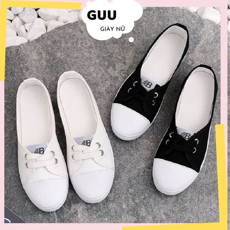 Form dài Giày nữ, giày lười nữ vải đế bệt xinh xắn, trẻ trung, slip on nữ Guu7110