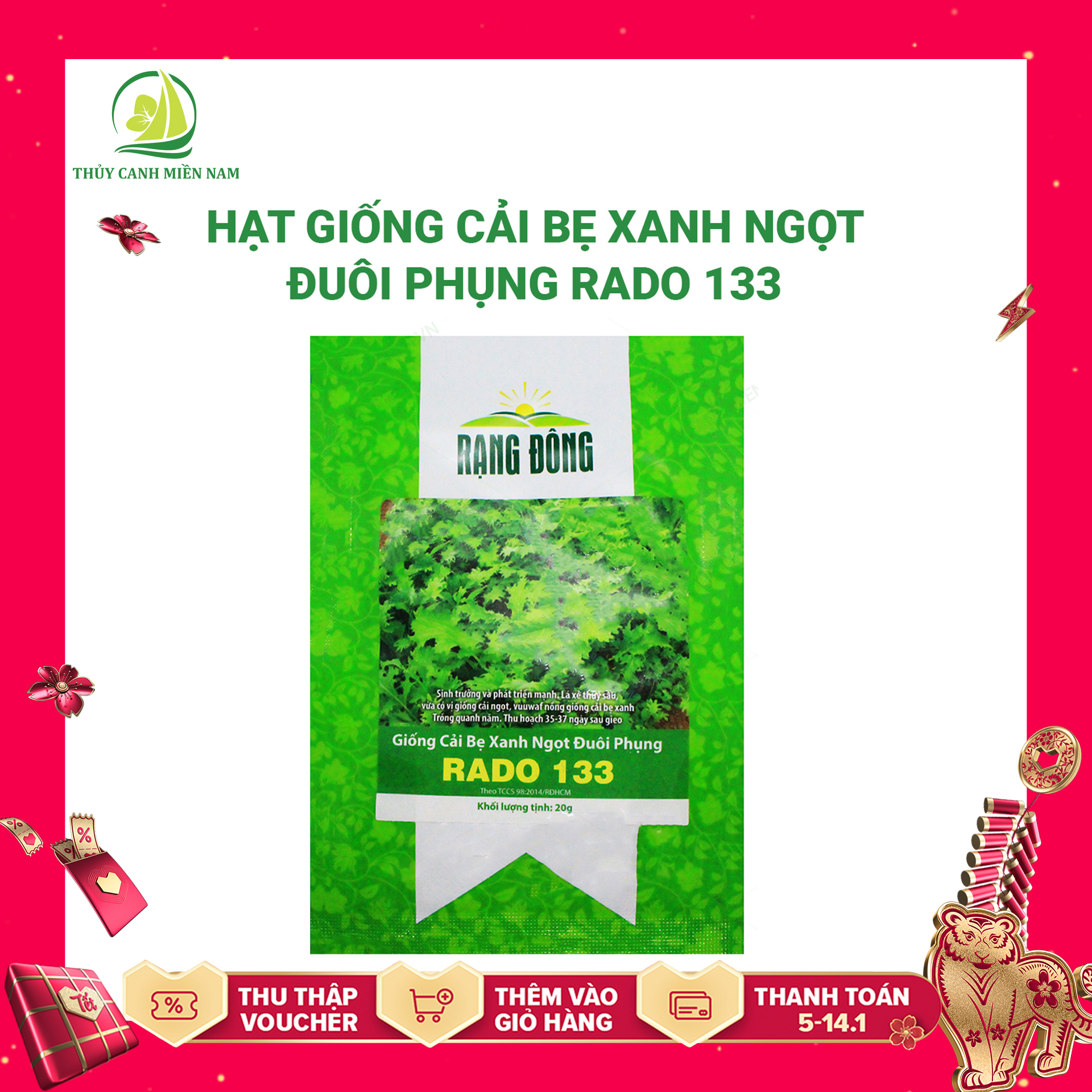 [Có hướng dẫn ươm] Hạt giống cải bẹ xanh ngọt đuôi phụng RADO 133 | Giống khoẻ, tỉ lệ nảy mầm đến 90%