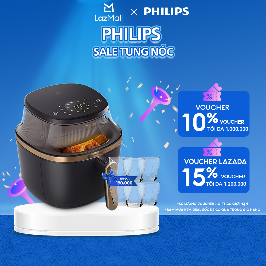 Nồi Chiên Không Dầu Philips NA332/00 cảm ứng 16 trong 1|6.2L|RapidAir Plus| Mới, Giòn hơn - Hàng Chính Hãng