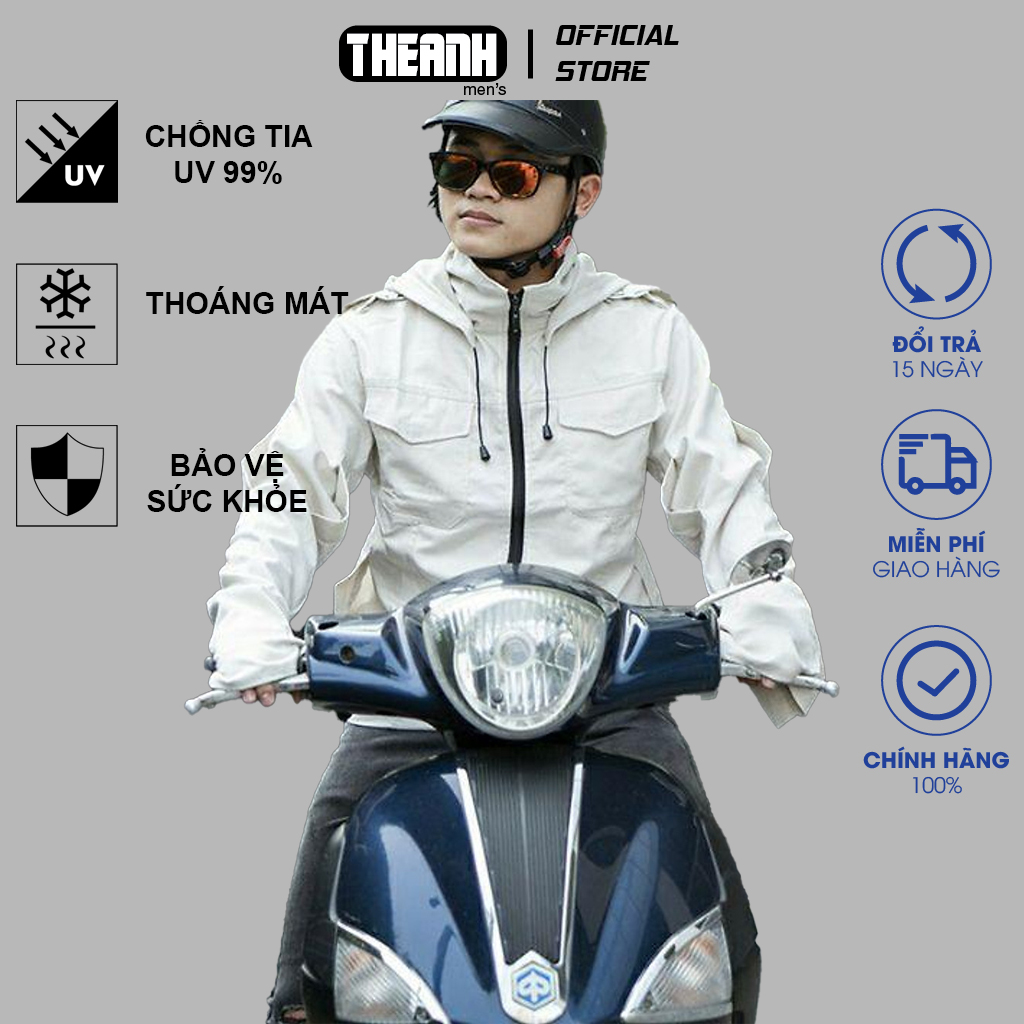 Áo Chống Nắng Nam Kaki Chất Đẹp Chống Tia UV Full Size, Có Mũ Tháo Rời, Mã TAK809
