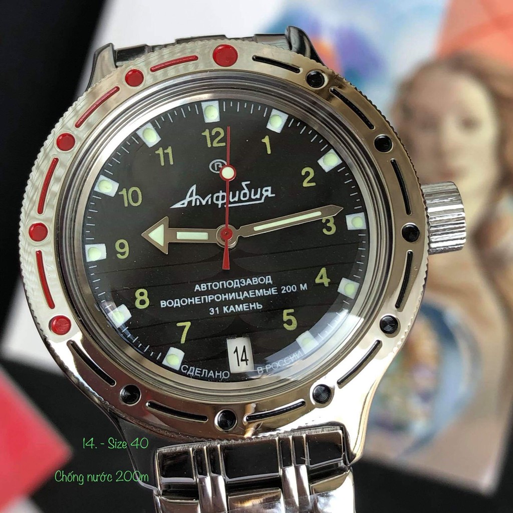 Đồng hồ nam Vostok máy cơ tự động Automatic, size mặt 40, chống nước tốt 20 ATM. Đồng hồ Nga Vostok Amphibia 420270