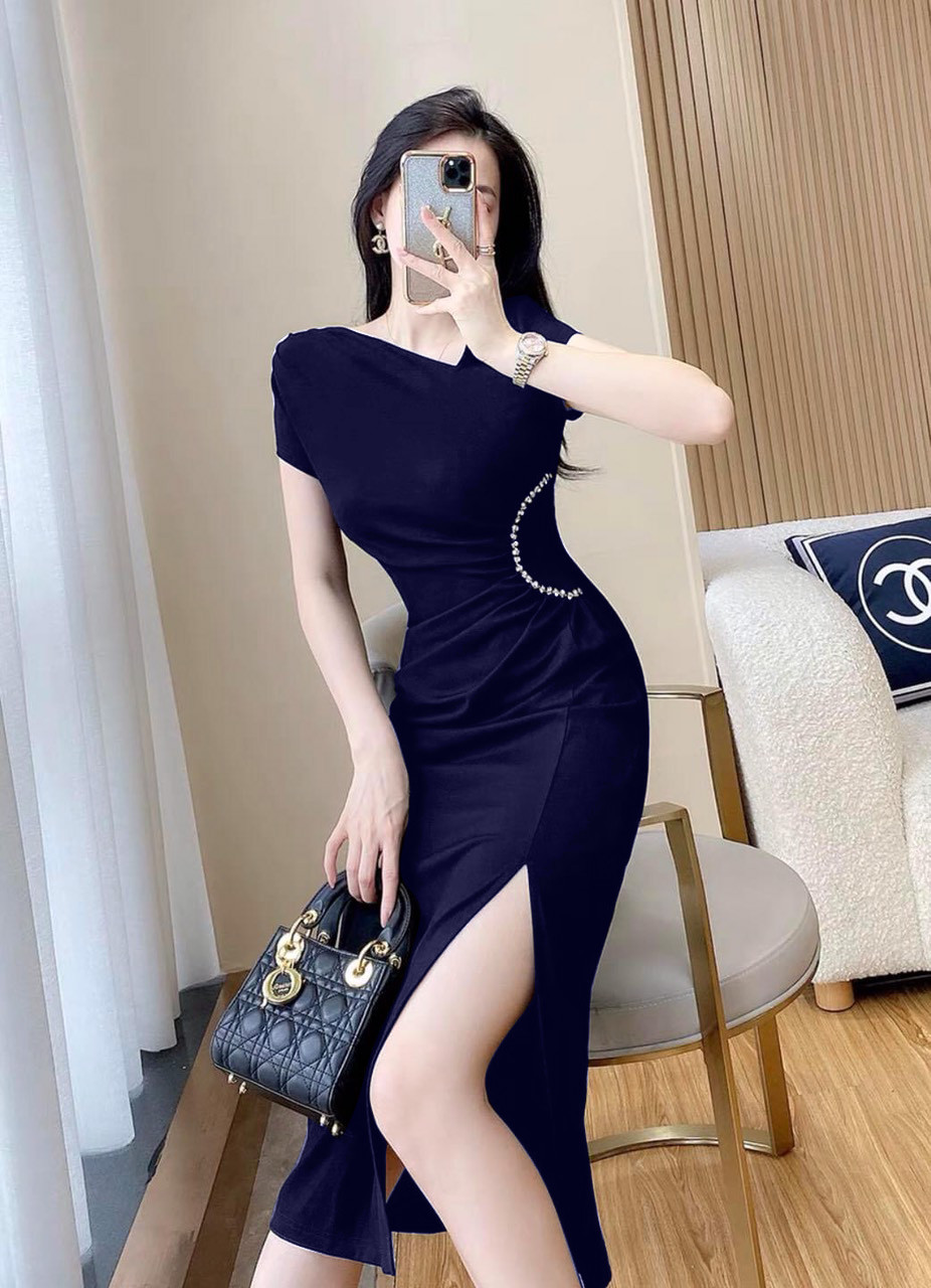 Đầm dạ hội lệch vai cườm eo  sang trọng hàng cao cấp