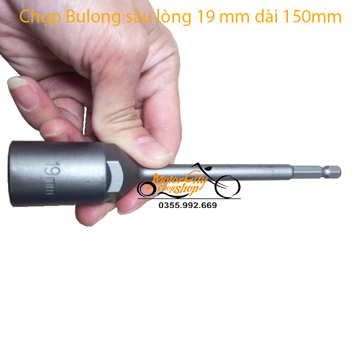 Tuýp,Chụp bulong sâu lòng 19 mm cho khoan, bắn vít dài 150mm