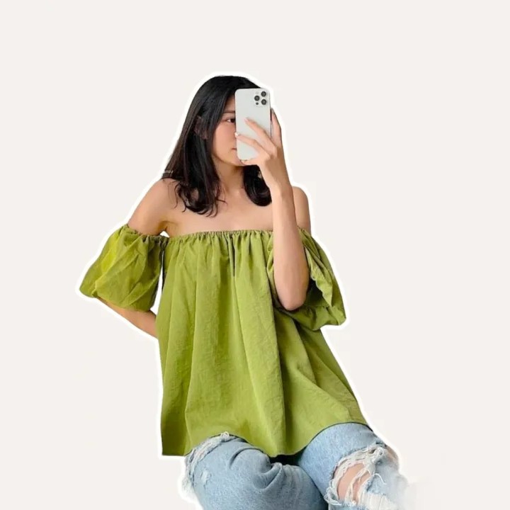 Áo trễ vai tay bồng chất đũi mát Linly Store