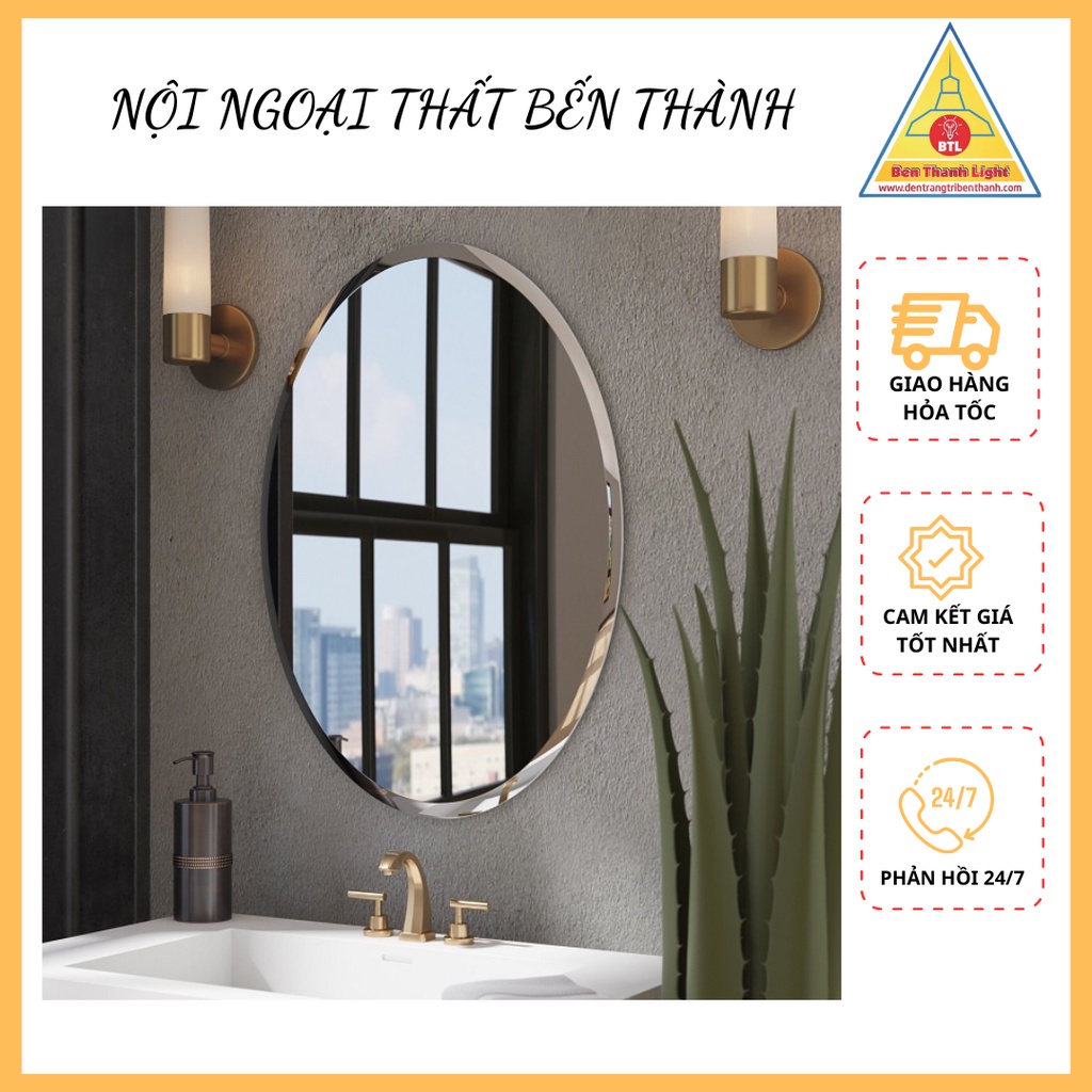 Gương soi - gương soi phòng tắm cao cấp hình oval PE-103 nhiều kích thước TẶNG kèm đinh và pass gắn tường