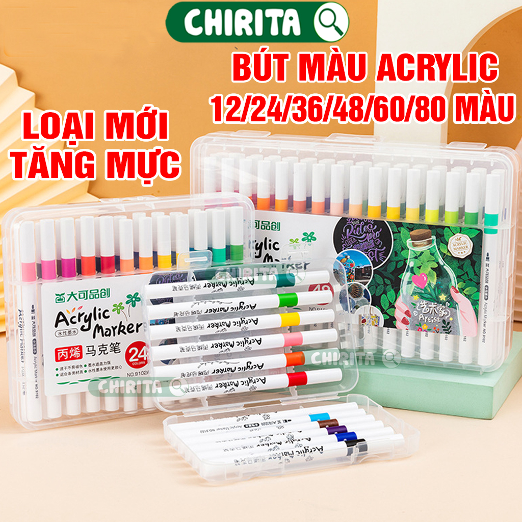 Bút màu acrylic 12/24/36/48/60/80 màu sắc tươi sáng - bút màu nước acrylic vẽ trên mọi chất liệu đồ chơi cho trẻ em / người lớn chirita