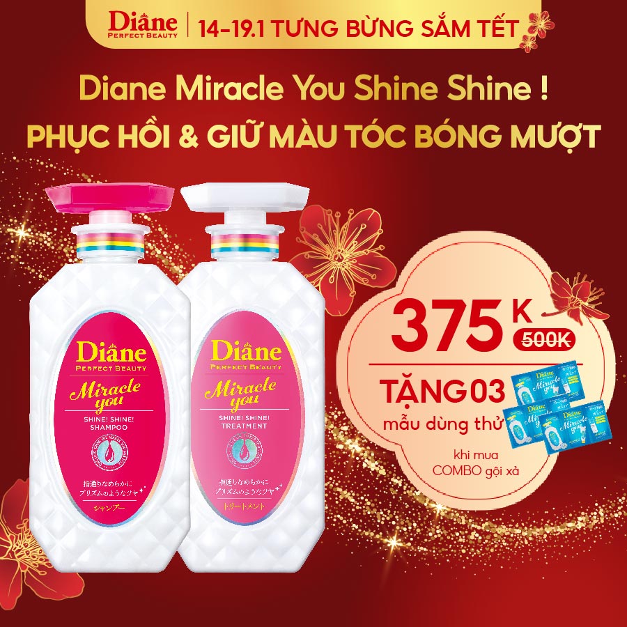 COMBO Gội Xả Giữ Màu và Phục Hồi Sáng Bóng Cho Tóc Nhuộm Tóc Tẩy Diane Perfect Beauty Miracle you Shine Shine 450ml