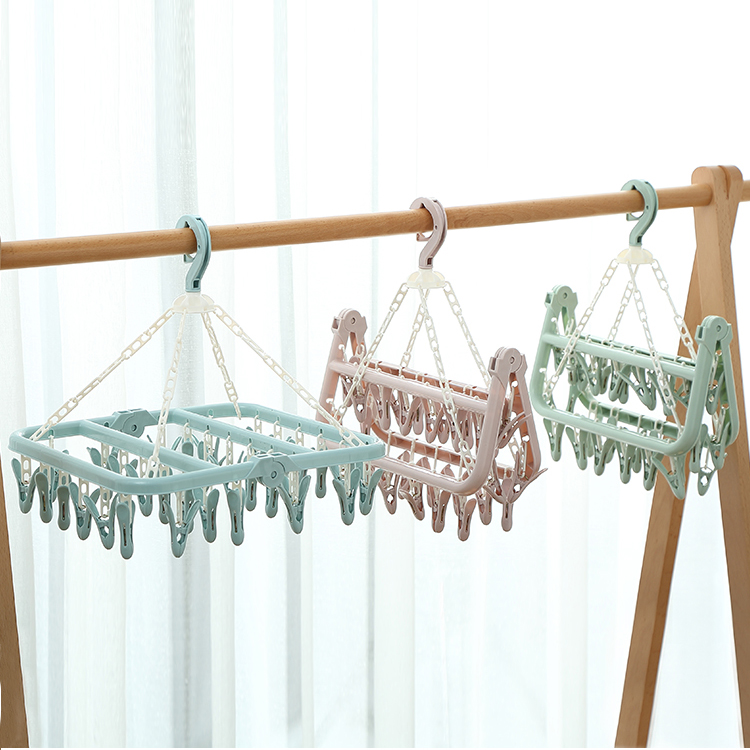 Móc Treo Quần Áo 32 Kẹp, Chất Liệu Nhựa Phơi Quần Áo Đồ Dùng Cho Nười Lớn Và Bé Yêu. Dạng Móc Chùm Chống Bay Đa Năng