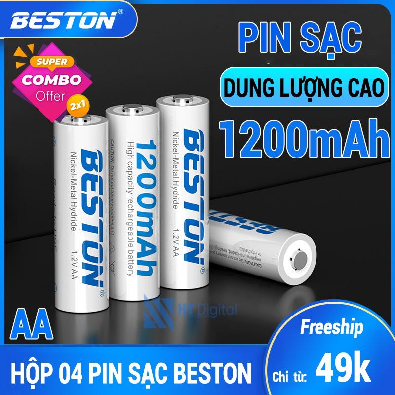 Pin Sạc AA Beston 1200mAh (Hộp 04 Viên) Cho Micro Karaoke loa, đồ chơi trẻ em, đồng hồ, thiết bị điện tử, đèn flash, pin máy ảnh, xe điều khiển, đèn pin siêu sáng, loa kẹo kéo, pin sạc dung lượng cao