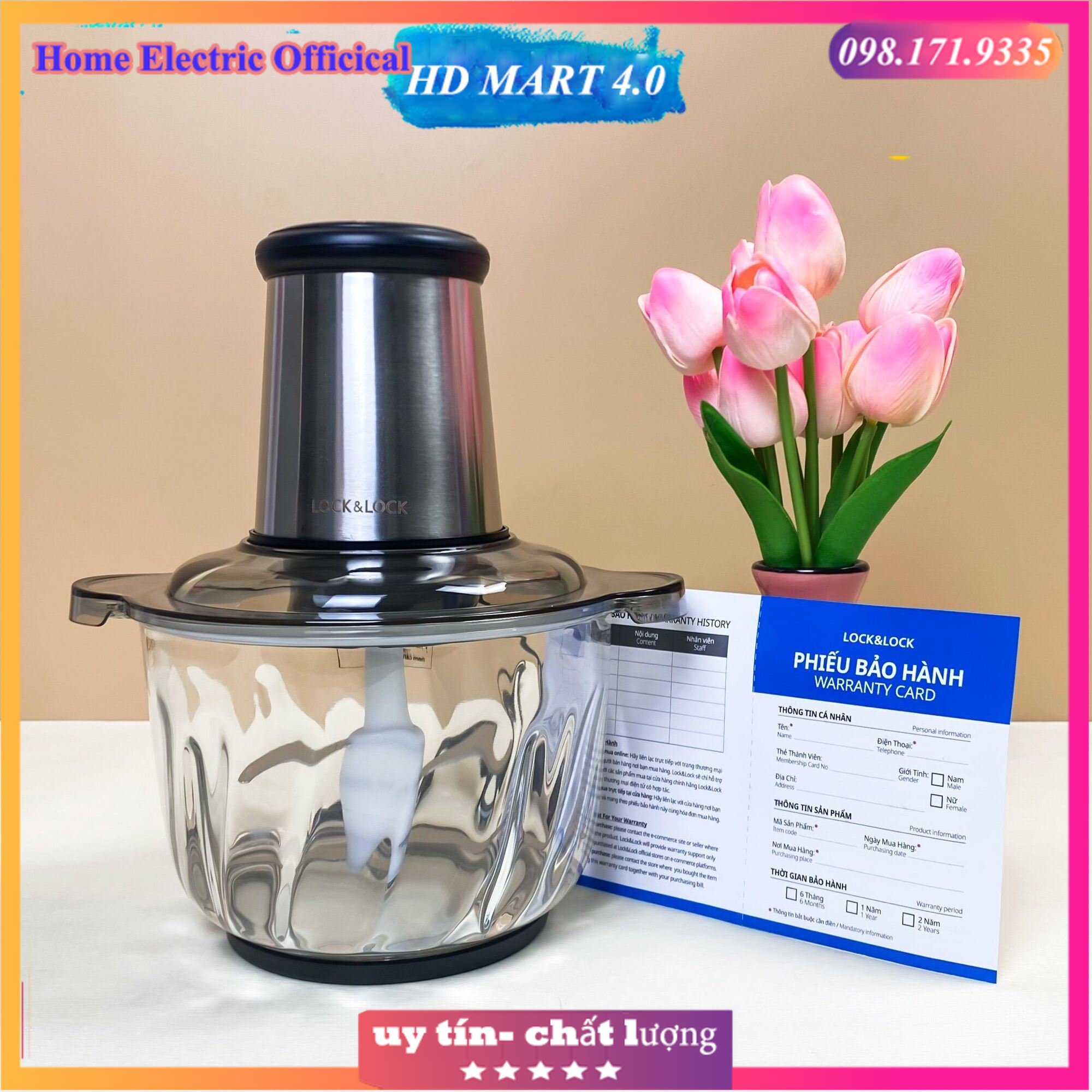 Máy xay thịt lock and lock 2,4l cối thủy tinh lưỡi kép ejm186 xay rau, cá...