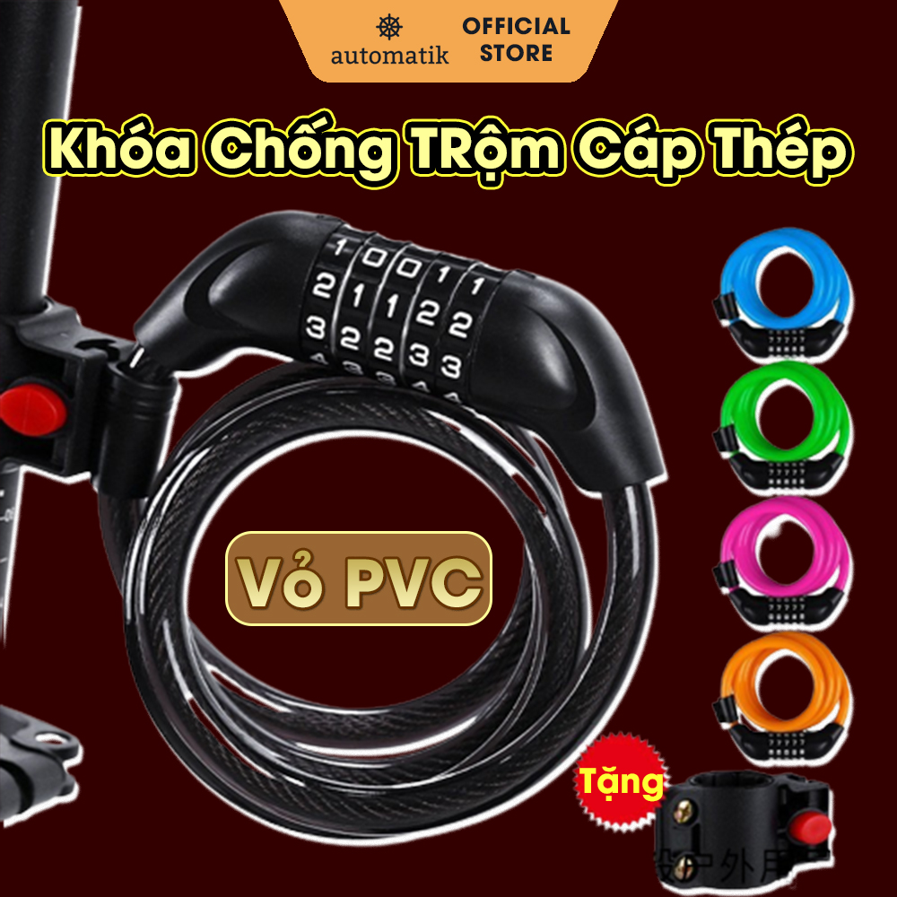 Khóa Xe Đạp, Xe Máy, Xe Đạp Thể Thao, Đạp Điện, Khóa Dây 5 Số Chống Trộm Thông Minh Khóa Dây Cáp 5 Số - Automatik