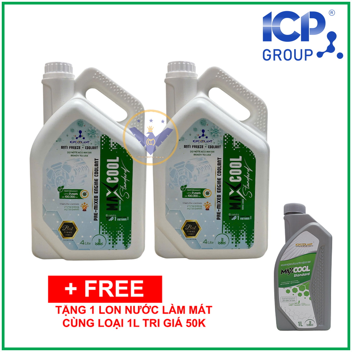 2 can nước làm mát xe ô tô màu xanh Maxcool 4L tặng lon 1L