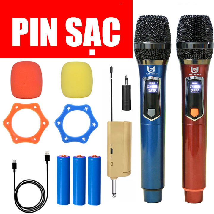 Micro Không Dây Pin Sạc Karaoke Ampli, Loa Kéo