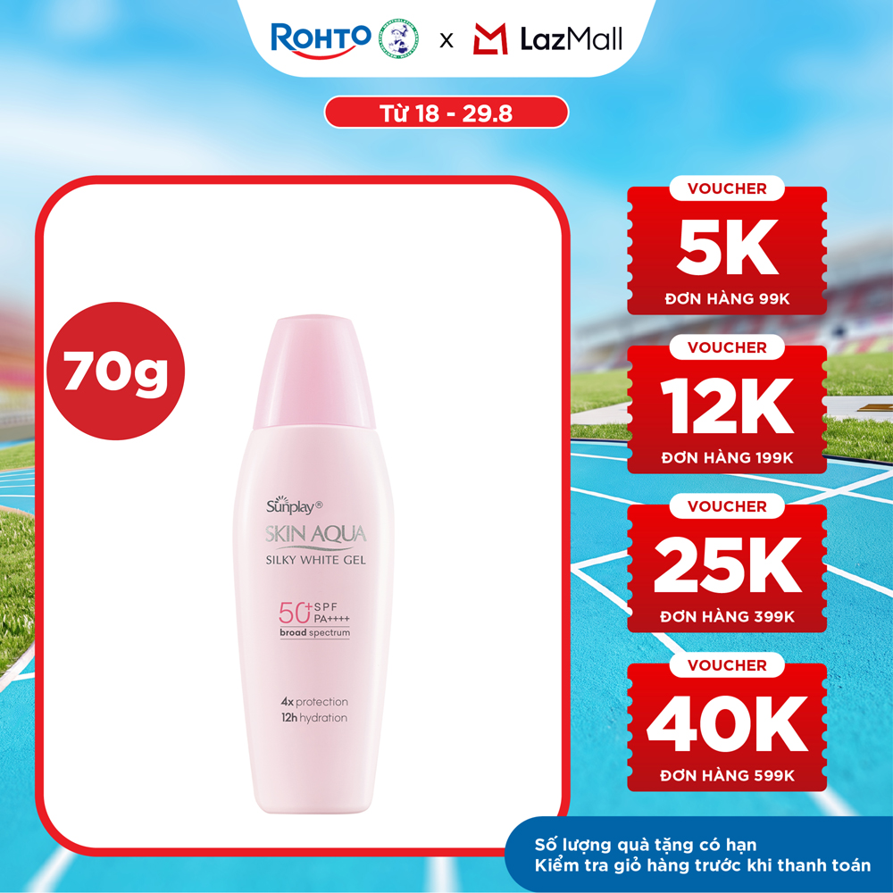 Kem chống nắng Skin Aqua dưỡng trắng  dưỡng ẩm, dùng hàng ngày dạng gel Sunplay Skin Aqua Silky White Gel Eco Việt Nam SPF 50, PA++++ 70g