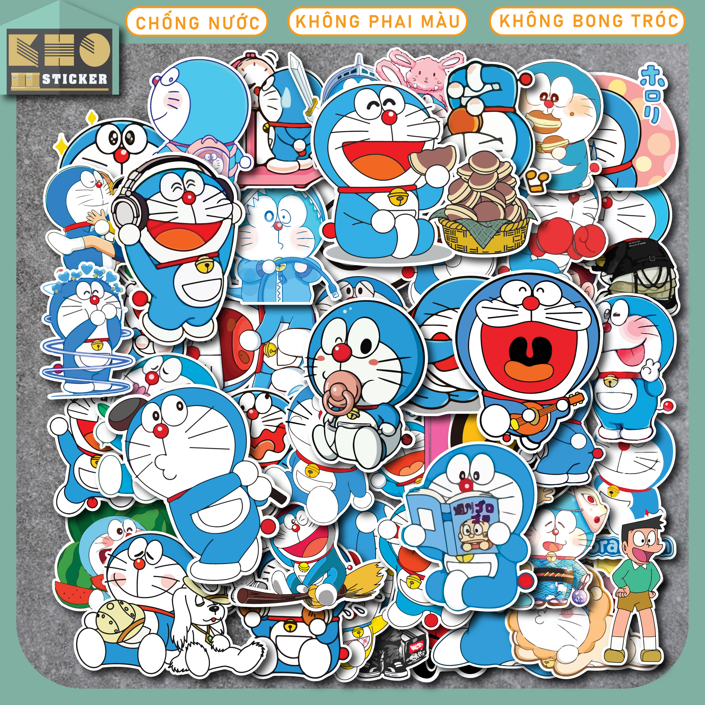 Combo 50 Sticker Doraemon chống nước sticker dán laptop, điện thoại
