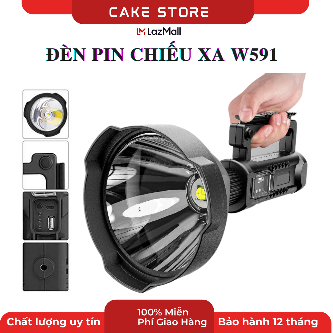Đèn pin cầm tay loại lớn, Đèn pin cầm tay W591 siêu sáng chuyên chiếu sáng công trường, nhà xưởng…, Freeship