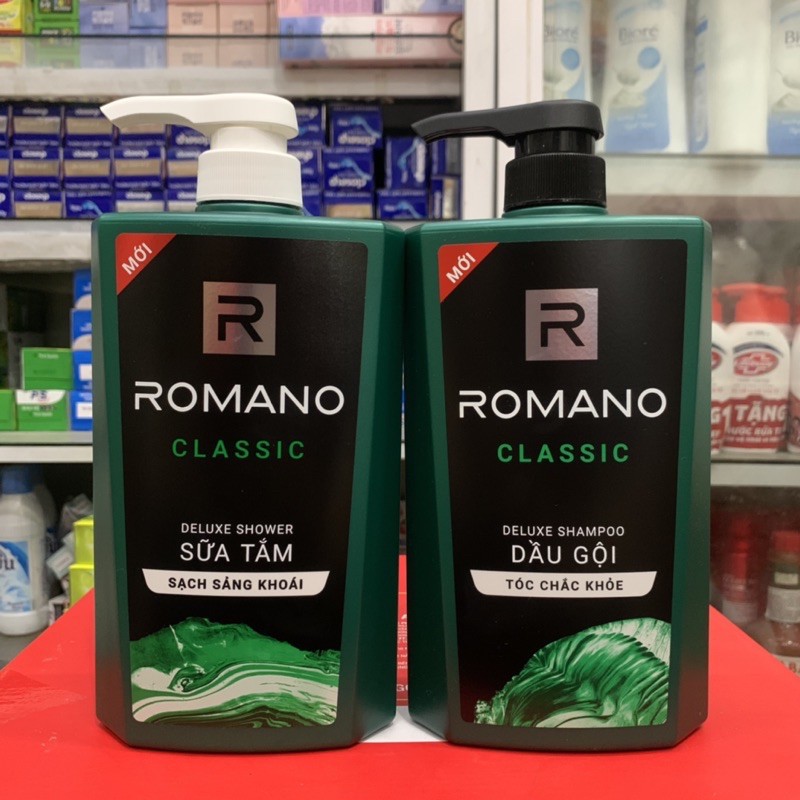 Combo dầu gội, sữa tắm romano classic 650g
