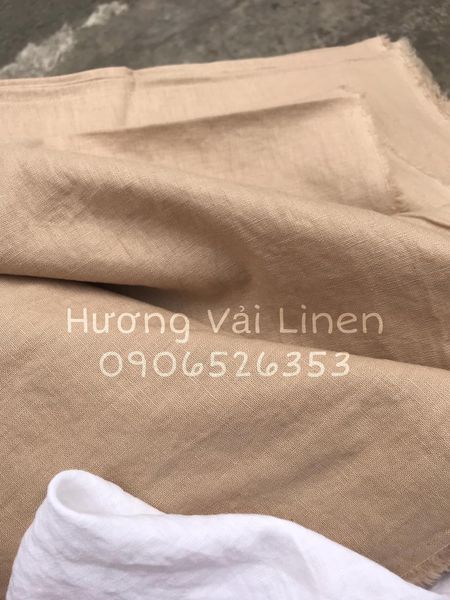 Vải linen bột be sữa đã wash cn!